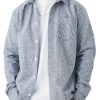 Men QMY Casual Shirts | Long Sleeve Textured Herringbone Overshirt Grey