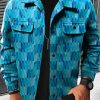 Men GYJ Jacket | Simple Geometric Print Waffle All-Match Pocket Jacket Blue