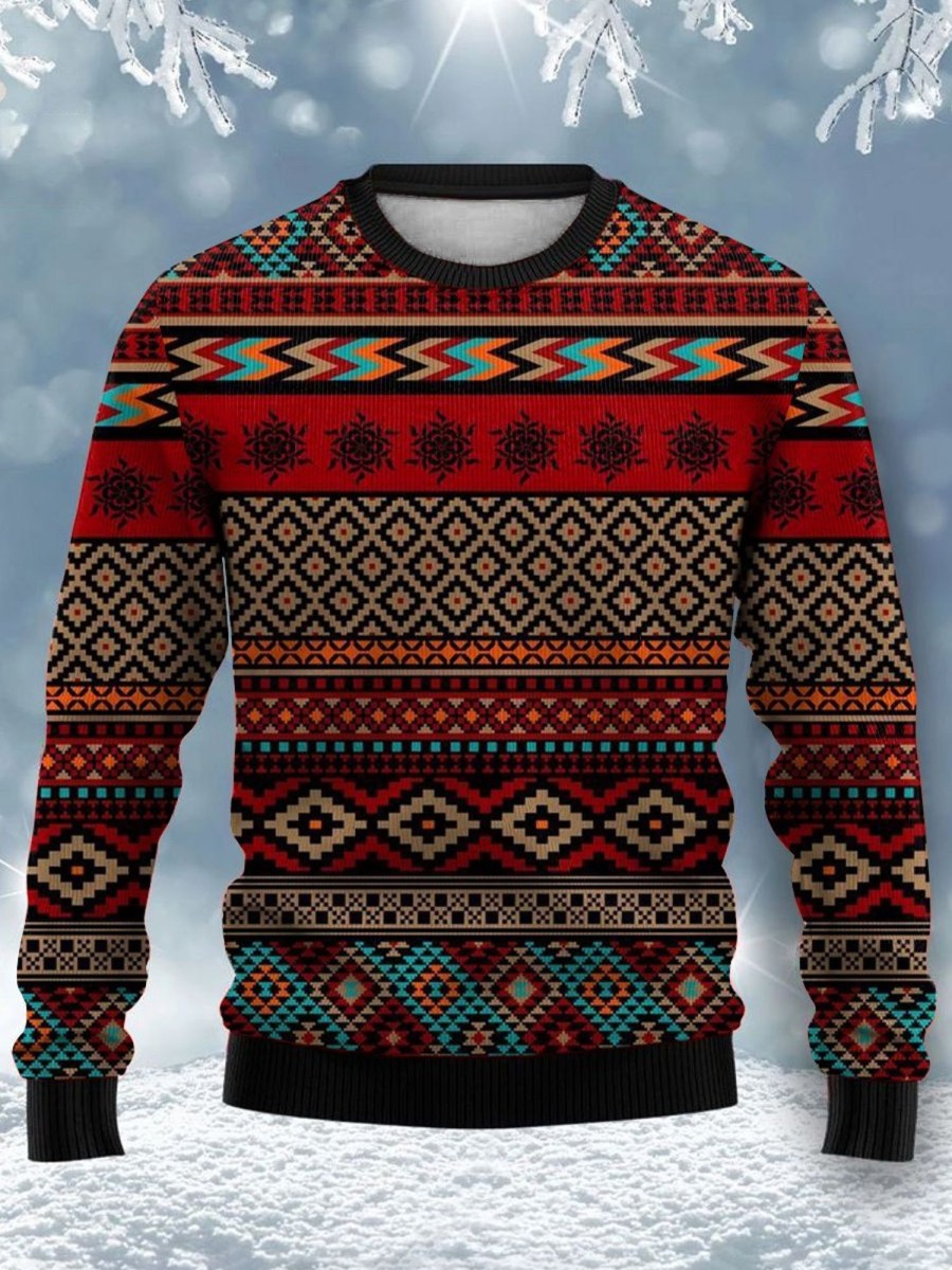 Men GYJ Ugly Sweater | Men'S Retro Style Geometric Print Casual Crew Neck Sweatshirt Photo Color