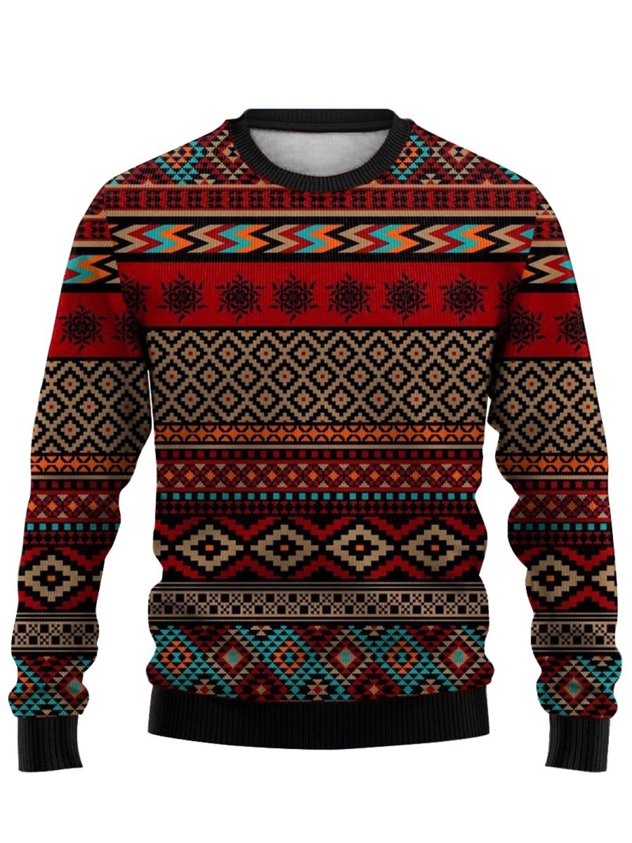 Men GYJ Ugly Sweater | Men'S Retro Style Geometric Print Casual Crew Neck Sweatshirt Photo Color