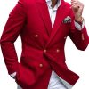 Men BXL Jacket | Men'S Solid Twill Pocket Double Breasted Casual Blazer Red