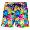 Men GYJ Shorts | Colorful Cat Print Lounge Shorts Photo Color