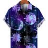 Men HLJ Shirts | Men'S Sun Moon And Star Print Short Sleeve Shirt Purple