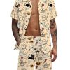 Men DJ Set | Happy Halloween Cartoon Print Shirt And Shorts Two-Piece Set Khaki