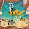 Men DJ Bottoms | Fun Biker Goldfish Print Casual Pocket Shorts Photo Color