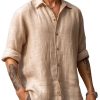 Men QMY Casual Long Sleeve Shirts | Men'S Casual Loose Solid Color Long-Sleeved Shirt Apricot