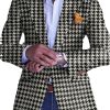 Men DJ Jacket | 3-Pocket Houndstooth Lapel Single-Breasted Blazer Photo Color