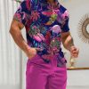 Men DJ Set | Flamingo Hawaii Hola Printing Shorts Suit Photo Color