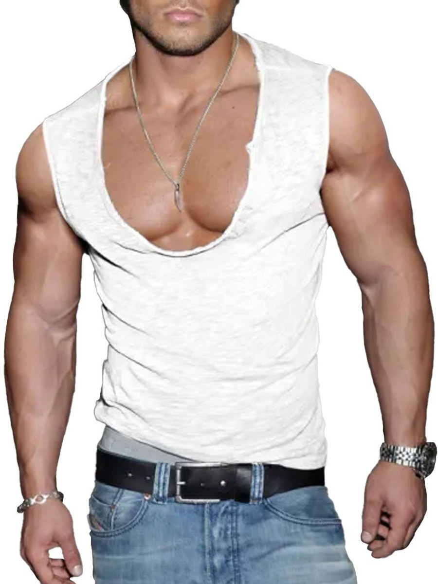 Men BXL Casual Short Sleeve Shirts | Men'S Solid Color U-Neck Casual Loose Vest White