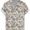 Men DJ Shirts | Bike Print Casual Short Sleeve Shirt Khaki