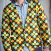 Men DJ Print Cardigan | Retro Colorful Geometric Floral Print Knitted Cardigan Photo Color