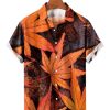 Men HLJ Shirts | Autumn Leaves Print Casual Short Sleeve Shirt Orange