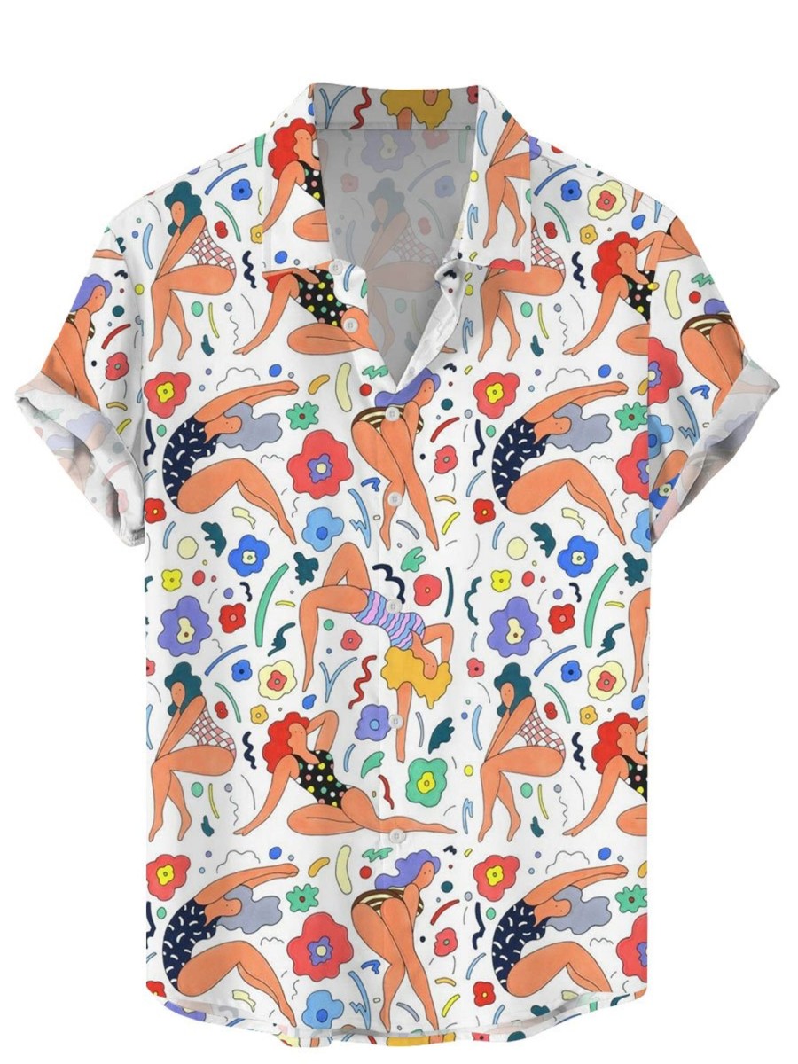 Men BXL Shirts | Floral Dancer Print Casual Resort Short Sleeve Shirt Photo Color