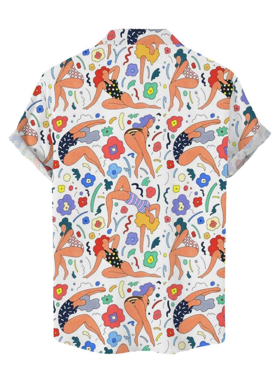 Men BXL Shirts | Floral Dancer Print Casual Resort Short Sleeve Shirt Photo Color