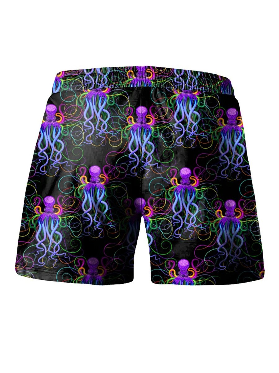 Men HLJ Bottoms | Psychedelic Glow Octopus Psychedelic Drawstring Board Shorts Black