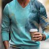 Men DJ Print Sweater | V-Neck Artistic Inkjet Print Casual Knitted Pullover Sweater Blue