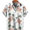 Men HLJ Shirts | Men'S Hawaiian Flamingo Palm Print Short Sleeve Shirt White