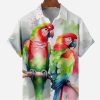 Men DJ Shirts | Parrots Chest Pocket Short Sleeve Hawaiian Shirt White