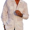 Men QMY Casual Long Sleeve Shirts | Casual Lightweight Vacation Lapel Shirt White