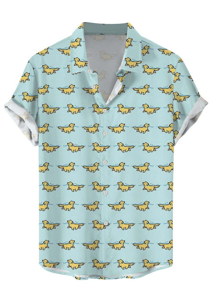 Men LJC Shirts | Puppy Print Short-Sleeved Shirt Photo Color