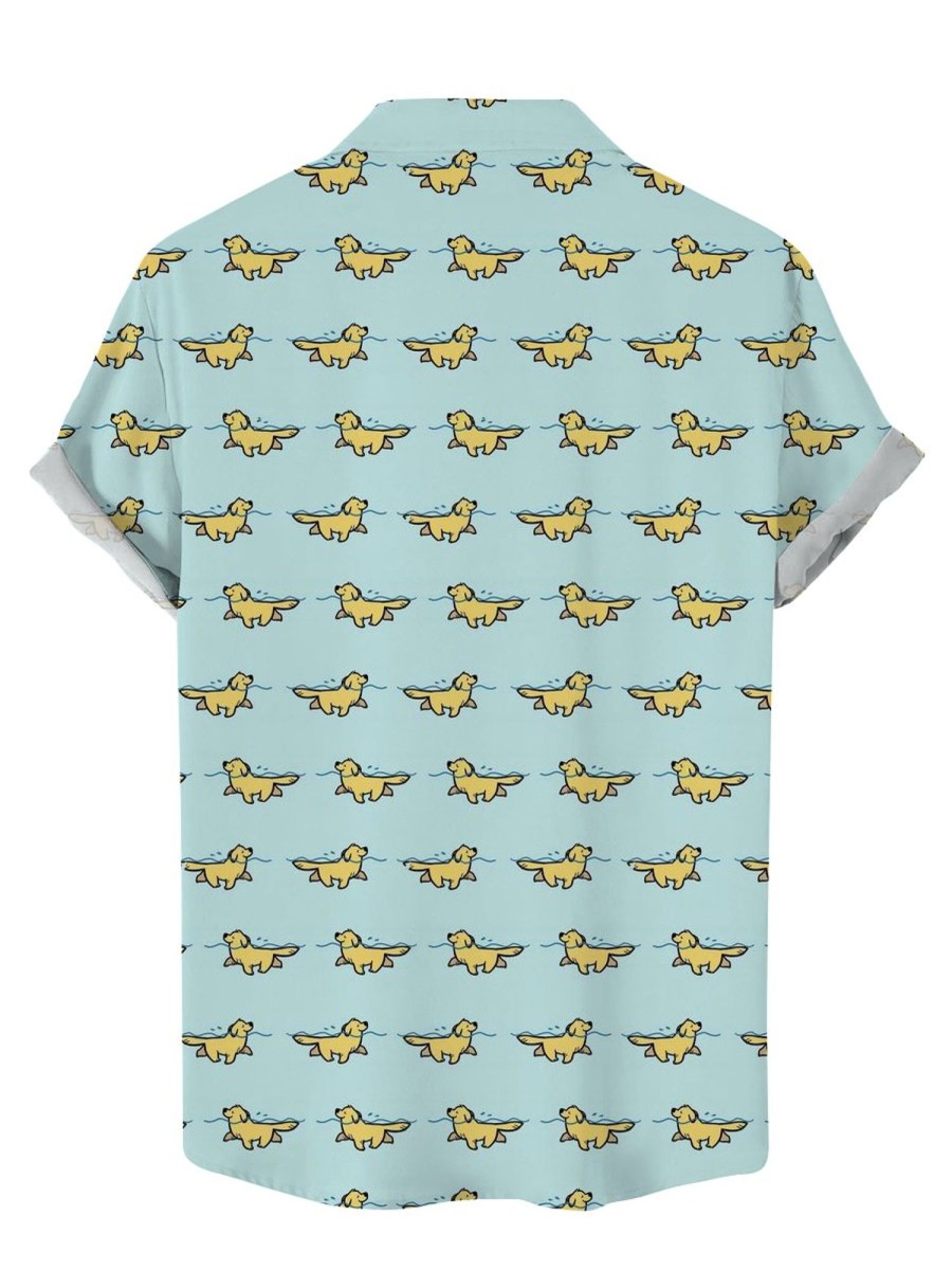 Men LJC Shirts | Puppy Print Short-Sleeved Shirt Photo Color