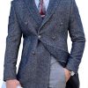 Men BXL Jacket | Men'S Vintage Twill Fabric Double-Breasted Casual Coat Blazer Navy Blue