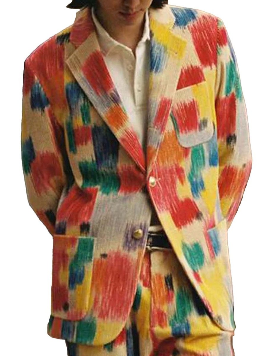 Men BXL Jacket | Men'S Vintage Art Painted Print Casual Pocket Blazer Photo Color