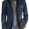 Men DJ Print Jacket | Retro Classic Geometric Print 3 Pocket Lapel Casual Blazer Navy