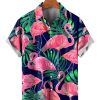 Men HLJ Shirts | Men'S Hawaiian Bold Jungle Flamingo Print Short Sleeve Shirt Blue