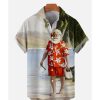 Men DJ Shirts | Summer Christmas Santa Claus In Shorts Beach Printing Short Sleeve Shirt Multicolor