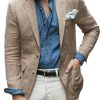 Men DJ Jacket | Solid Color Cotton And Linen Retro 3-Pocket Casual Blazer Khaki