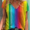 Women DJ | Women'S Rainbow Stripes V-Neck T-Shirt Photo Color