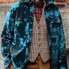 Men DJ Jacket | Artistic Print Corduroy Pocket Lapel Casual Jacket Blue