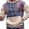 Men DJ Print Hoodie | Retro Ethnic Print Patchwork Pocket Hooded Sweatshirt Photo Color