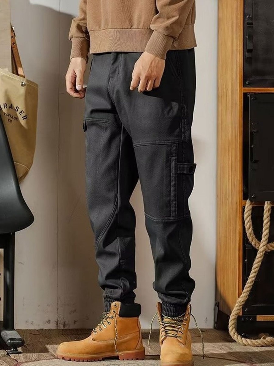 Men BXL Bottoms | Men'S Casual Loose Retro Workwear Straight Leg Elastic Waist Pants