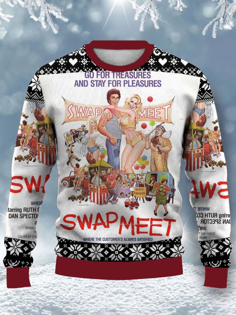 Men BXL Ugly Sweater | Casual And Fun Cartoon Swapmeet Printed Round Neck Sweatshirt Photo Color