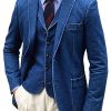 Men BXL Jacket | Men'S Pocket Vintage Solid Color Denim Blazer Blue