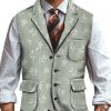 Men TH Vest | Men'S Print 3-Pocket Lapel Casual Vest Green