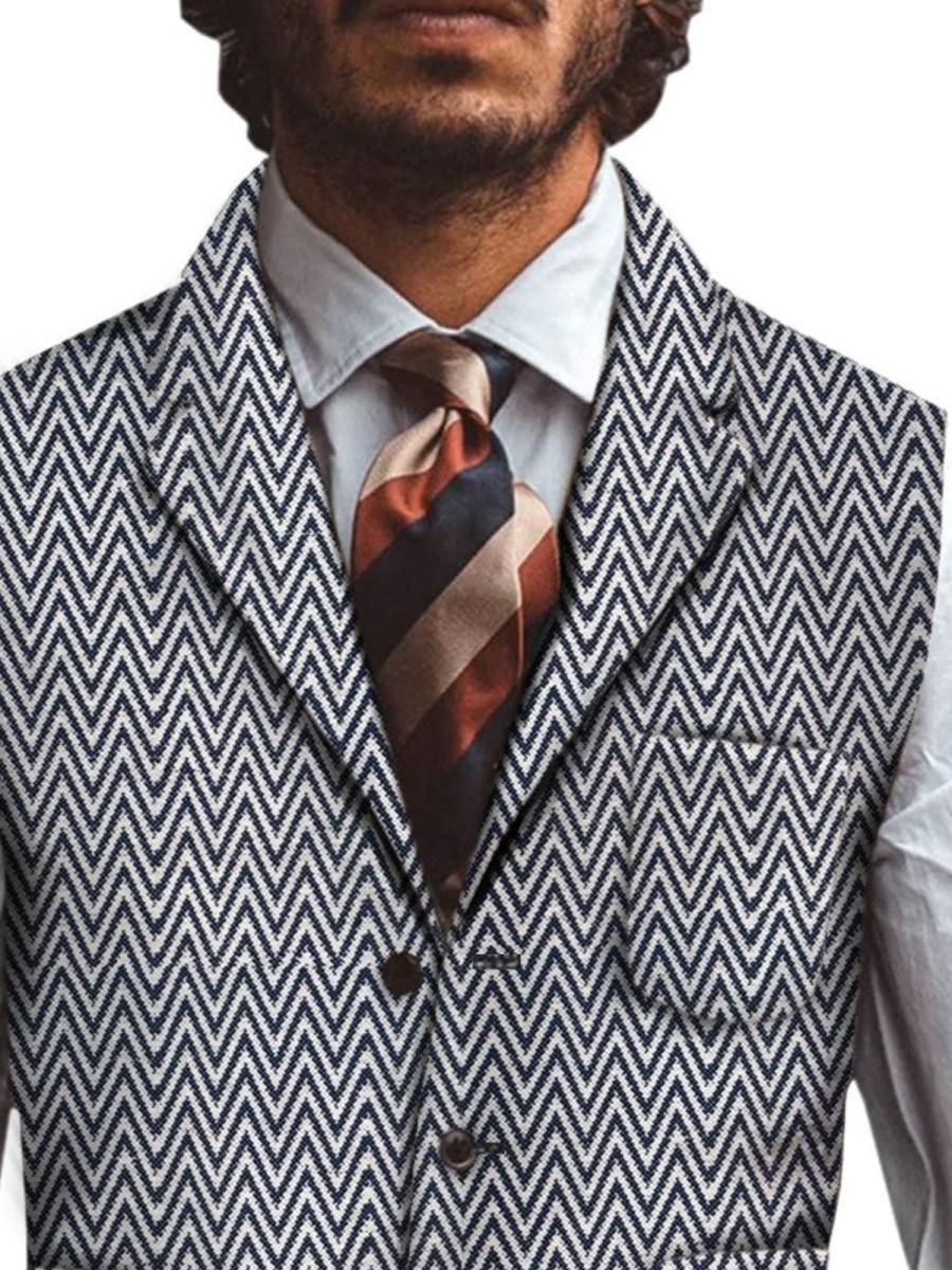 Men BXL Vest | Men'S Vintage Wool Herringbone Print Multi-Pocket Casual Vest Black