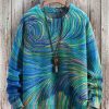 Men BXL Print Sweater | Ocean Swirl Art Print Knit Pullover Sweater Blue