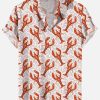 Men DJ Shirts | Lobsters Pattern Sea Food Printing Short Sleeve Shirt Red