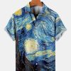 Men HLJ Shirts | Men'S Hawaiian Vintage Van Gogh Starry Night Short Sleeve Shirt Blue