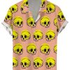 Men GYJ Shirts | Skull Print Casual Short Sleeve Shirt Flesh Pink