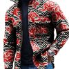 Men DJ Jacket | Vintage Ukiyoe Cloud Print Corduroy Double Pocket Lapel Jacket Photo Color