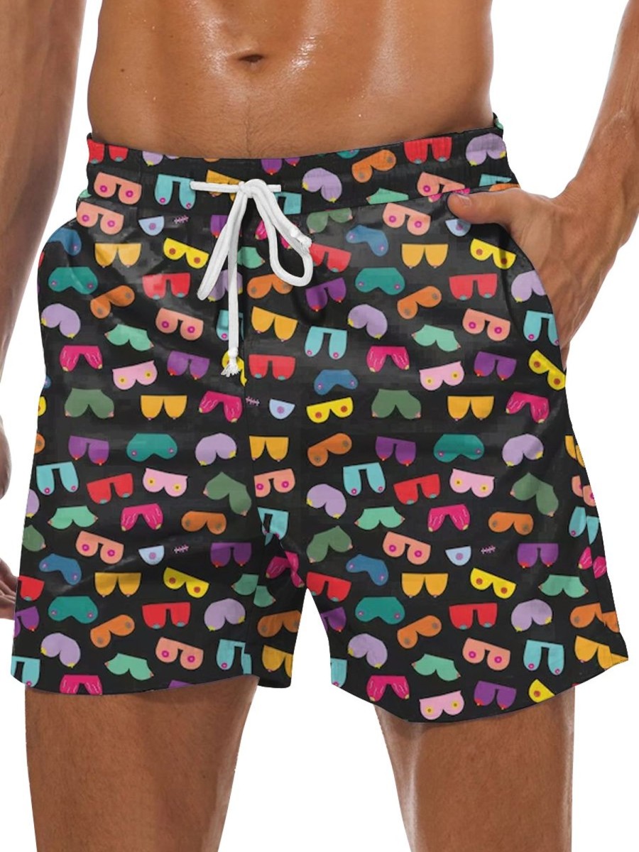 Men DJ Shorts | Colorful Boobs Print Pocket Track Shorts Photo Color