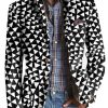 Men DJ Print Jacket | American Retro And White Triangle Print 3-Pocket Blazer Black