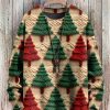 Men DJ Print Sweater | Unisex Embroidered Red And Green Christmas Tree Print Casual Round Neck Knitted Sweater Photo Color