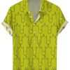 Men DJ Shirts | Cartoon Cock Print Short Sleeve Shirt Green