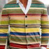 Men BXL Print Cardigan | Men'S V-Neck Colorful Striped Single-Breasted Sweater Cardigan 68438940Xl Yellow