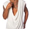 Men DJ Casual Short Sleeve Shirts | V-Neck Solid Color Sleeveless Casual Vest White